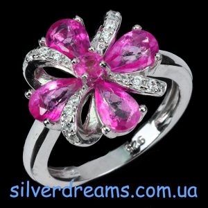 Кольцо серебро природный розовый топаз