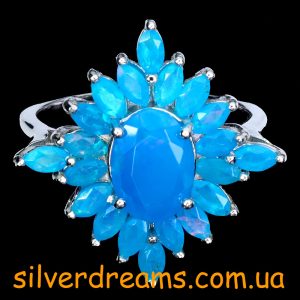 Кольцо серебро природный голубой опал