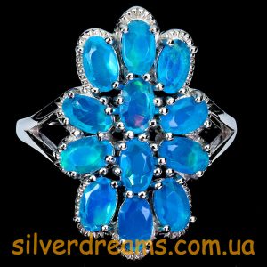 Кольцо серебро природный голубой опал