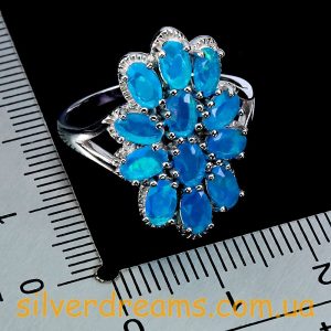 Кольцо серебро натуральный голубой опал