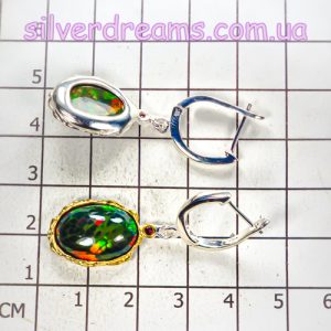 Серьги серебро природный чёрный опал