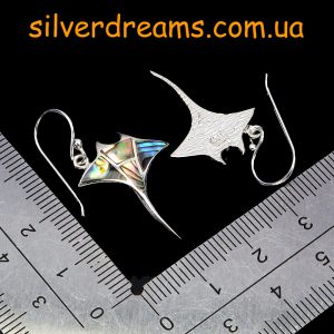 Серебряные серьги Стрекозы с халиотисом
