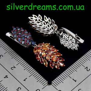 Серьги серебро природный сапфир + рубин