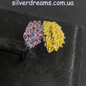 Перстень серебро натуральный сапфир + рубин