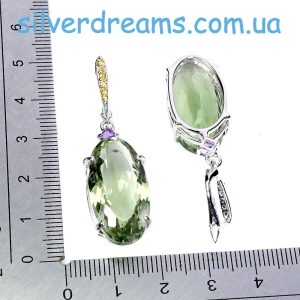 Серьги серебро натуральный празиолит