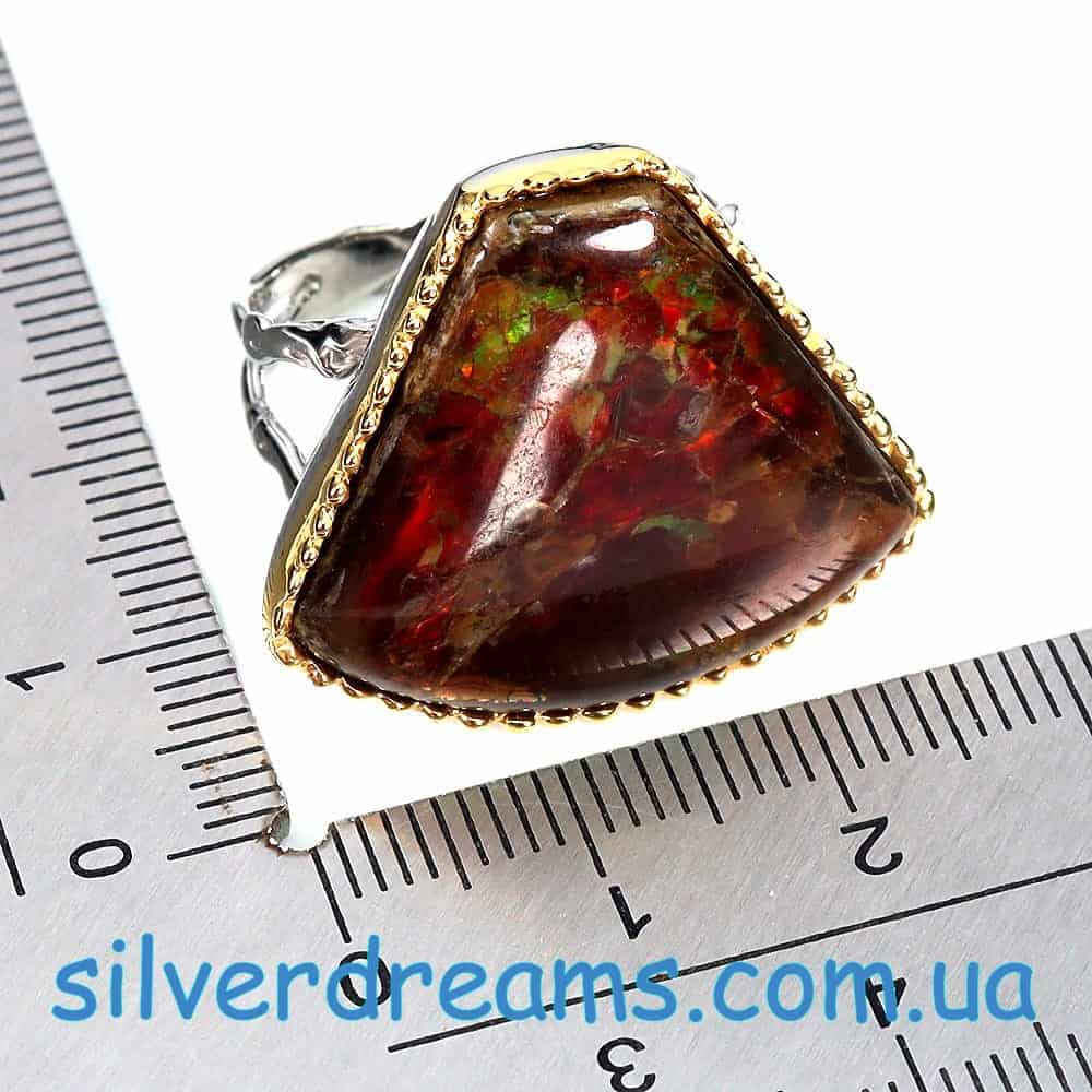 HANDMADE! Серебряное кольцо с 20-каратным аммолитом р.18,5 — изображение 2